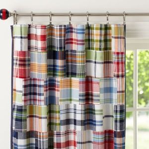 2 Pottery Barn Kids Madras plaid curtain panels (1 pair) 84"